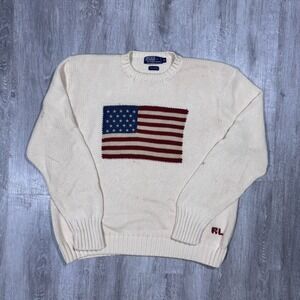 Vintage Polo Ralph Lauren American Flag Knit Cotton Sweater